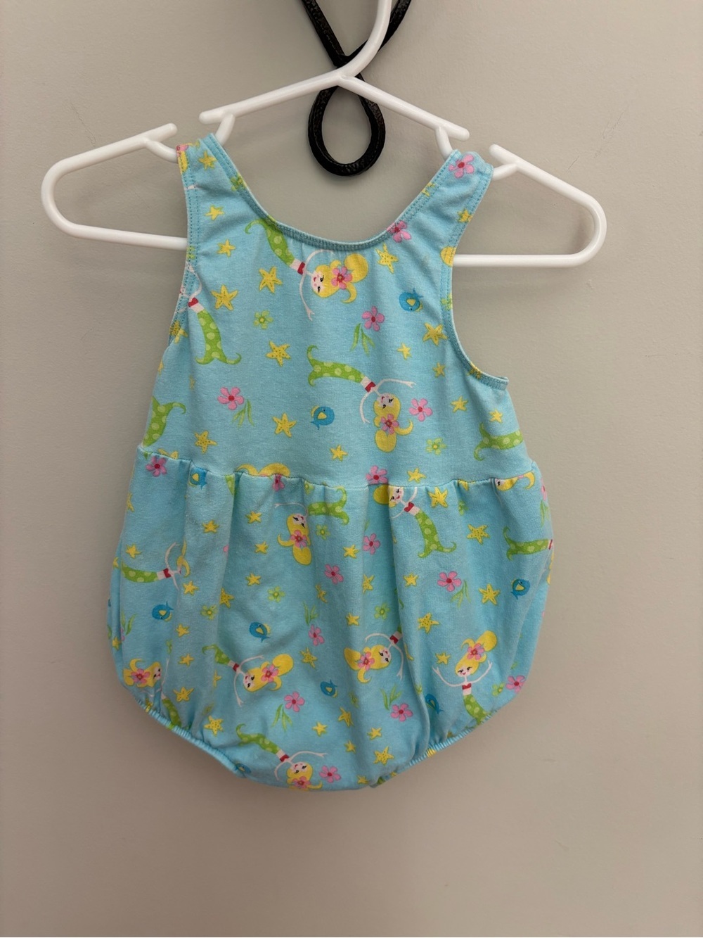 Vintage Flap Happy Mermaid Baby Swimsuit Built-in Diaper 12-18M Made in USA Blue - Picture 6 of 8